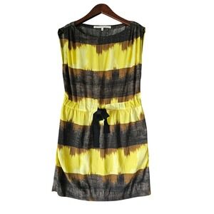 Rachel Roy Yellow Brown Black Dress Women's Size Medium‎ Sleeveless Tie Waist